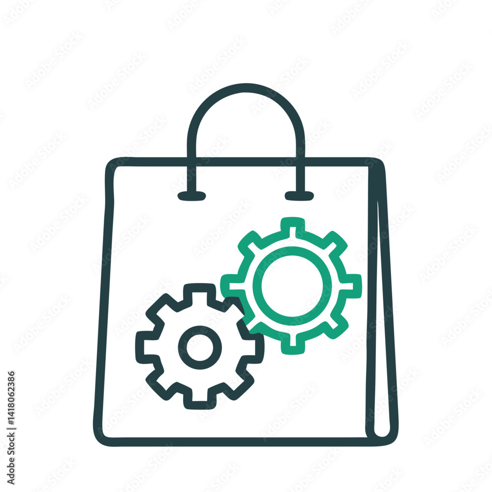 Poster shopping bag with gear icon representing purchase settings and e-commerce configuration