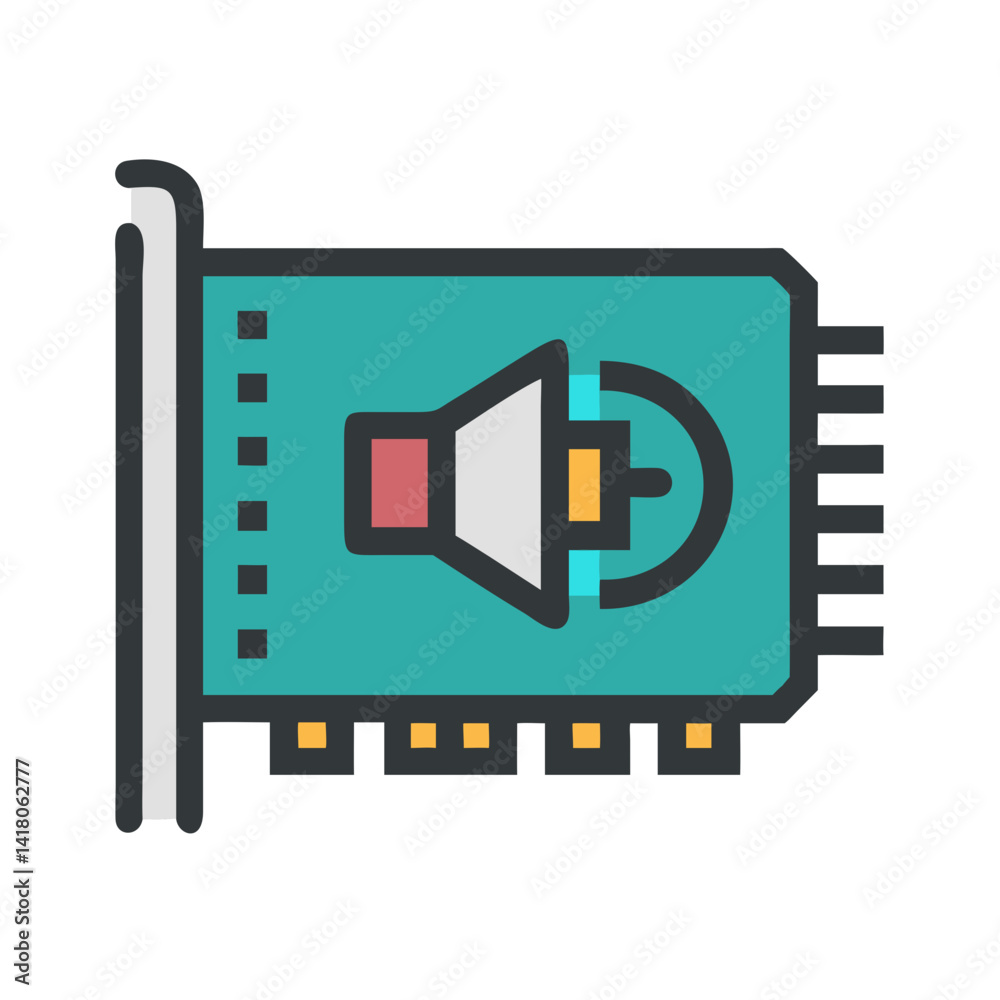 Poster Sound Card Icon Representing Audio Processing and Computer Sound Hardware