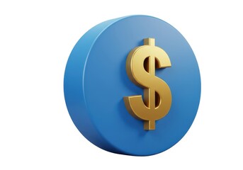 Obraz premium 3d gold dollar sign icon on blue coin isolated on white background