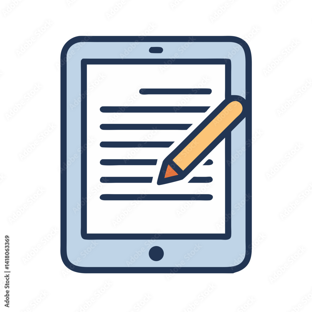 Leinwandbilder Tablet with Document Icon Representing Digital Reading or Online File Access