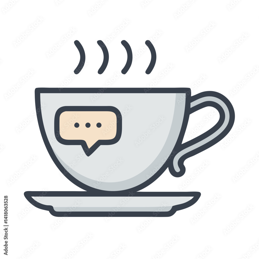 Poster teacup with speech bubble icon representing social tea time or friendly conversation