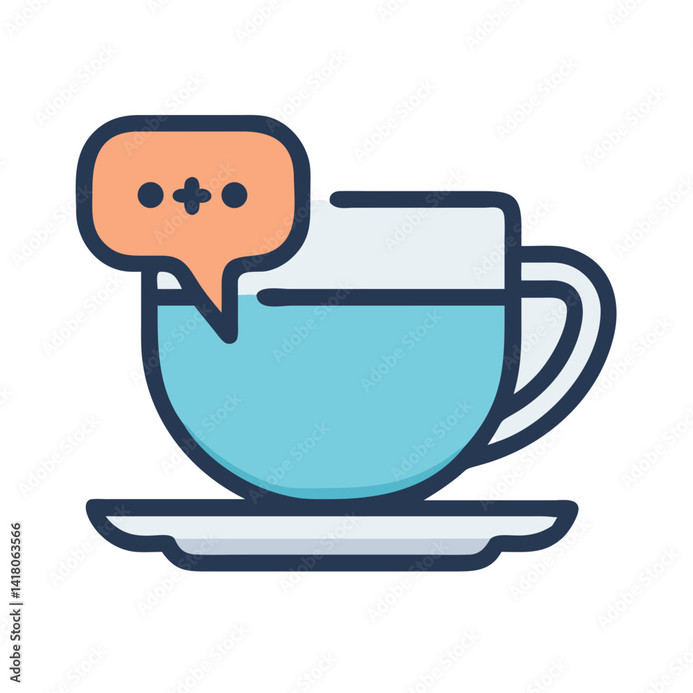 Poster teacup with speech bubble icon representing social tea time or friendly conversation
