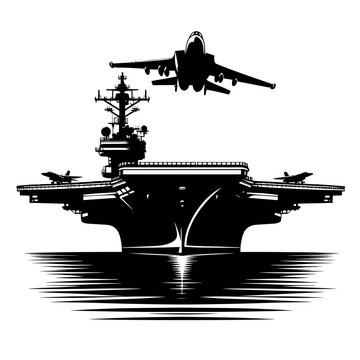 black aircraft carrier with jet taking off clip art preview