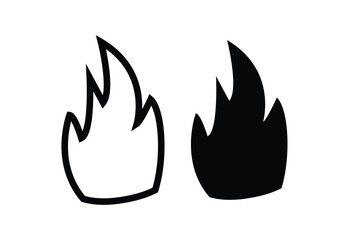 Vector isolated fire emoji solid and linear icons. Fire flames vector icon. Natural fires and disasters. Isolated on white