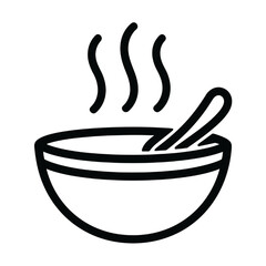 Line Art Hot Soup Bowl with Spoon Icon