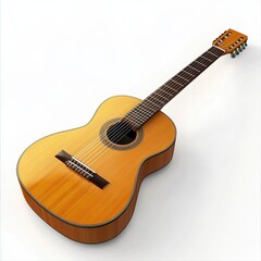 Fototapeta premium Acoustic classical guitar closeup on white background