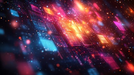 Obraz premium Dynamic digital network of glowing, vibrant circuit elements.
