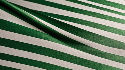 This textured green and white striped fabric shows a classic line pattern on a cloth material, suitable for a vintage wallpaper or textile design