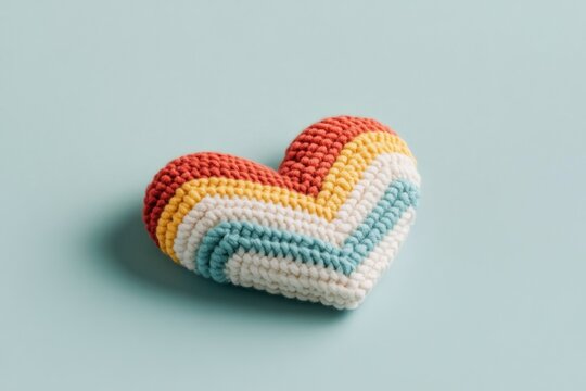 Pixelated Rainbow Heart Representing Pride Flag Colors on a Light Blue Background, Symbolizing Love and Inclusivity - Powered by Adobe