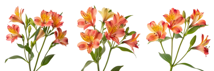 Set of A Peruvian lillies flower isolated on a transparent background