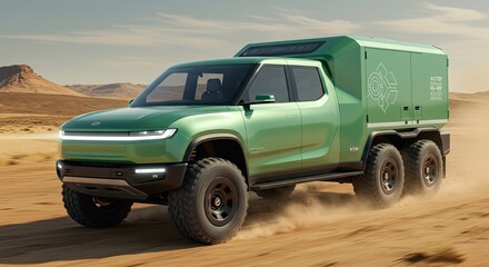 Electric Six Wheel Drive Truck Driving in Desert