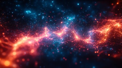 Cosmic energy flows through a network of vibrant particles.