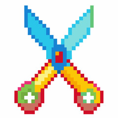 Fototapeta premium Pixel Art Colorful Scissors Icon Retro Crafting and Digital Design Tool Illustration