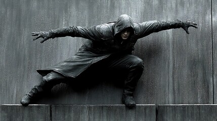 Dark hooded figure action pose