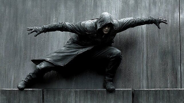 Fototapeta Dark hooded figure action pose