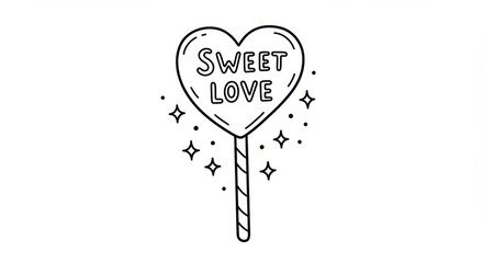 Sweet love lollipop heart with sparkles vector illustration drawing isolated on white background for Valentine's Day or any love celebration