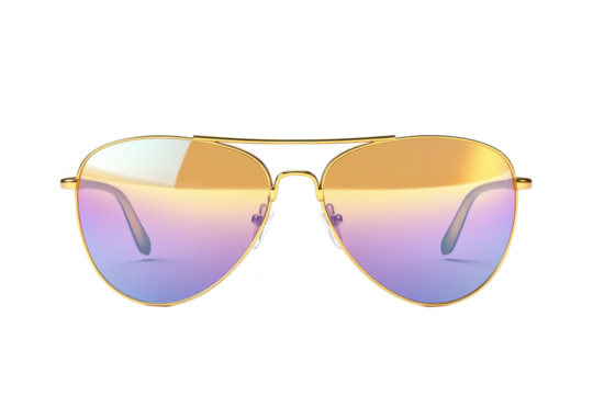 Gold frame aviator sunglasses with gradient lenses fashion eyewear on transparent background