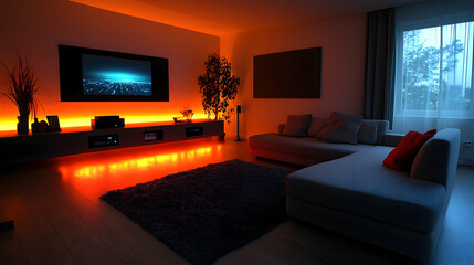 Cozy living room, warm lighting