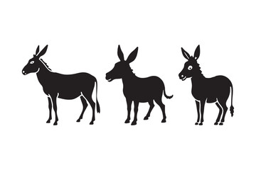 Silhouette Donkey Illustrations Cartoon Farm Animal Vector Set
