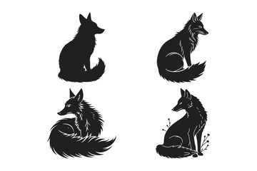 Fox Silhouette Vector Set Elegant Sitting Fox Illustration