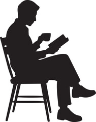 Minimalist Silhouette of Person Reading with Coffee on Chair