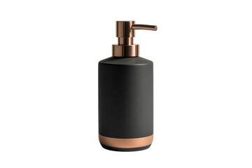 Obraz premium Modern black soap dispenser with copper accents for bathroom decor on transparent background