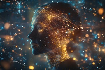 Brilliant digital concept of a human head filled with luminous network connections