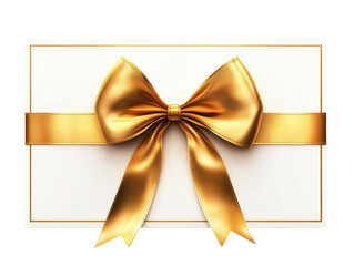 Fototapeta premium Golden Bow on White Gift Card, Isolated on Transparent Background, 3D Render, Gift Decoration, Gift, Ribbon, Bow