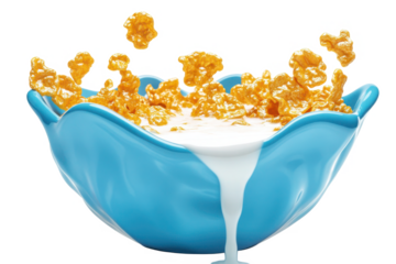 Breakfast cereal with milk in bowl morning food healthy nutrition on transparent background