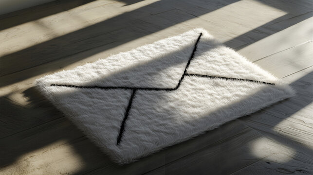fluffy white rug in the shape of an envelope on the floor, notifications, online communication concept - Powered by Adobe