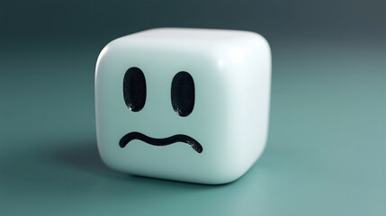 a white cube with a confused expression on its face, confusion concept