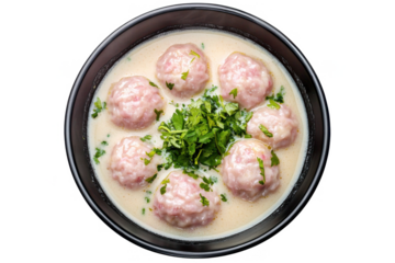 Delicious homemade meatballs soup recipe, easy cooking and serving idea on transparent background