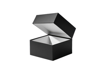 Open black box container mockup template for product packaging on transparent background