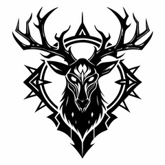 Fototapeta premium Intricate Black and White Stag Head with Antlers Artistic Symbol