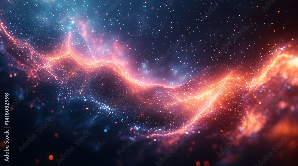 Wall mural cosmic energy flows through a nebula of glowing particles.