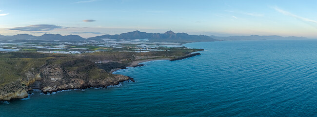 Aerial view of Percheles beach in Mazarrón, Murcia Region, Spain