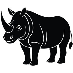 rhinoceros silhouette line art vector illustration with a white background