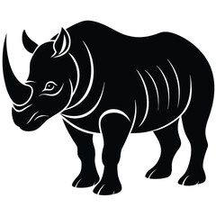 rhinoceros silhouette line art vector illustration with a white background