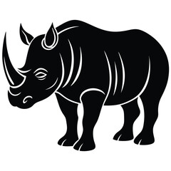 rhinoceros silhouette line art vector illustration with a white background