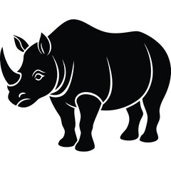 rhinoceros silhouette line art vector illustration with a white background