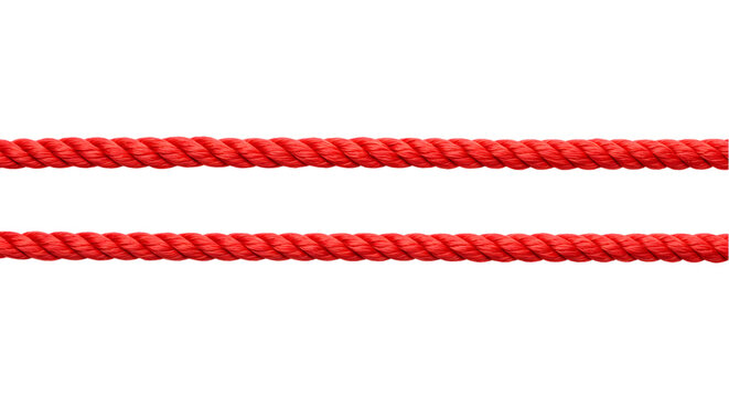 Red string, set rope isolated on white, top view