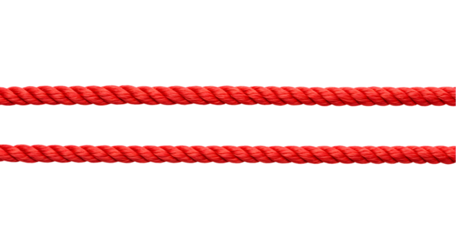 Red string, set rope isolated on white, top view