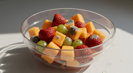 Refreshing Fruit Medley In A Glass Bowl With Natural Lighting