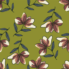 Vintage seamless floral pattern. Ditsy style background of small flowers. Ditsy floral over light yellow background. Small flower pattern for fashion, wrapping, printing on fabrics and surface