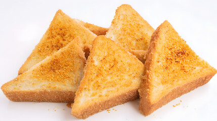 Fototapeta premium Crunchy Golden Toasted Bread Triangles Arranged on a White Background for Culinary Photography