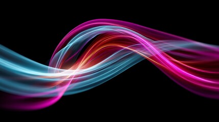 Flowing streams of light create an abstract wave against a black background
