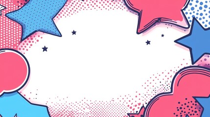 Colorful star and speech bubble frame; blank space for text; pop art background; website banner