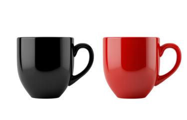 Red coffee mug and black cup isolated on a transparent background png