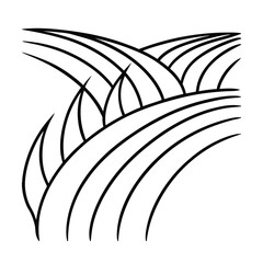 Minimalist black and white vector graphic of curved lines and abstract leaf shapes