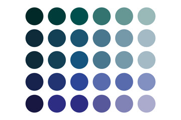Blue green palette. Circle gradient dots. Cool color swatches. Marine tone chart.